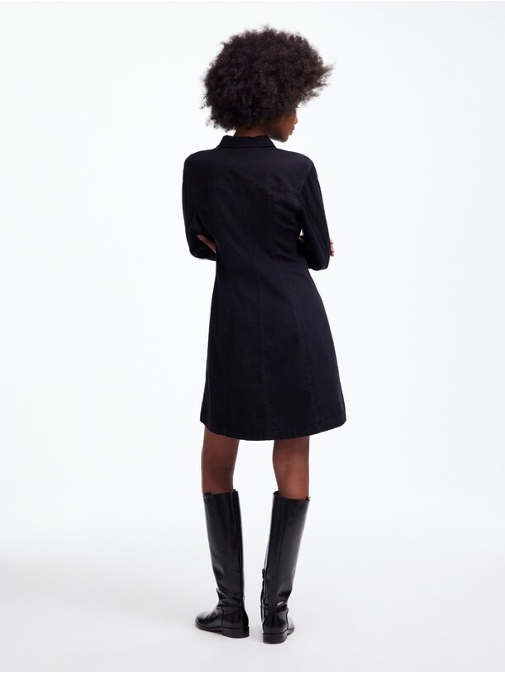Madewell washed black denim seemed long sleeve mini shirt dress - Picture 2 of 6